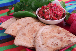 Sweet Onion Quesadilla with Strawberry Serrano Salsa