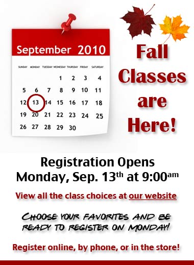 Register for Fall Classes on Sep 13 at 9:00