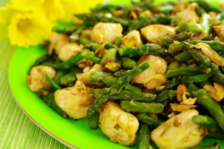 Wok Seared Chicken Tenders with Asparagus and Pistachios