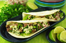 Blue Cheese Burger Tacos with Red Onion Salsa