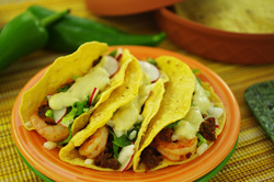 Shrimp and Chorizo Tacos with Chile Cream Sauce