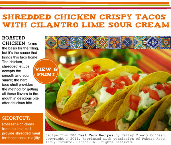 Recipe: Shredded Chicken Crispy Tacos with Cilantro Lime Sour Cream