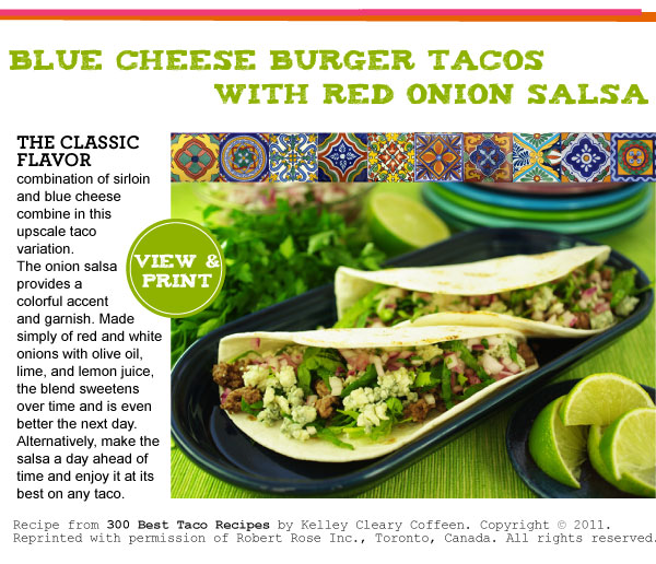 Recipe: Blue Cheese Burger Tacos with Red Onion Salsa