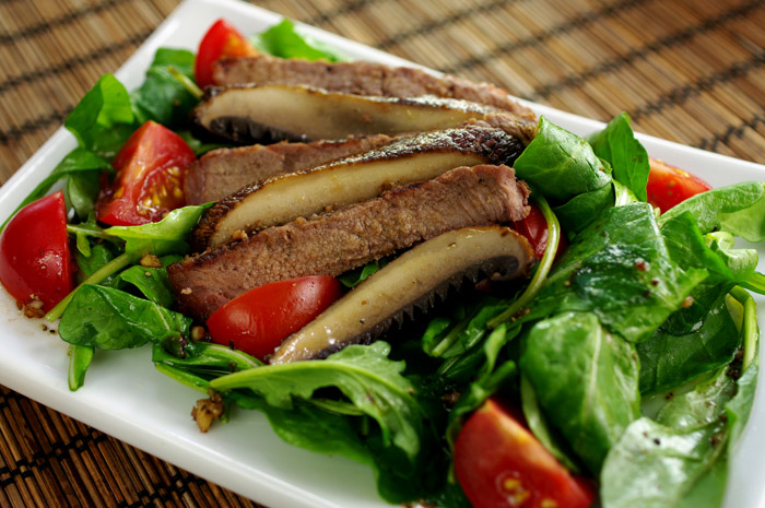 Steak and Mushroom Salad Served