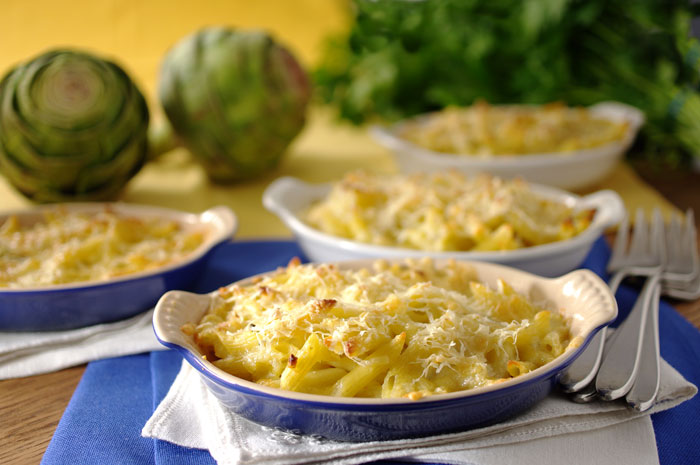 Gratin of Penne with Artichokes and Four Cheeses