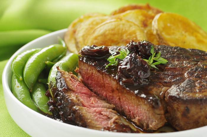 Filet With Cherry and Red Wine Sauce
