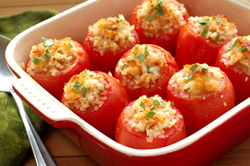 Baked Plum Tomatoes with Herbed Rice Stuffing
