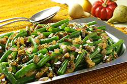 Green Beans with Caramelized Red Onion and Mushroom Topping