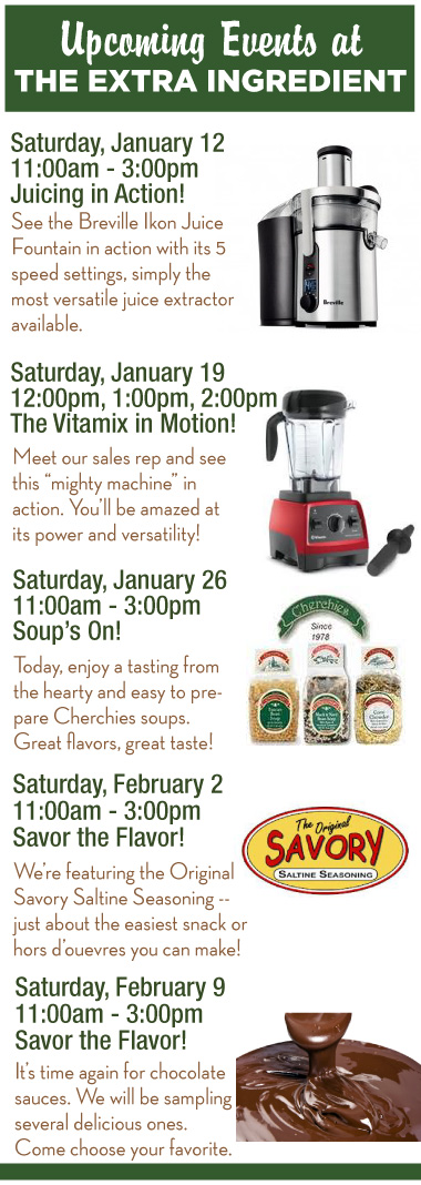 Upcoming Events at the Extra Ingredient