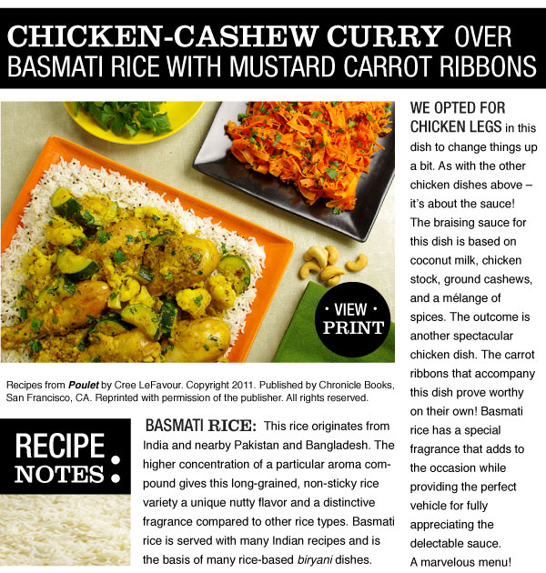 RECIPE: Chicken-Cashew Curry over Basmati Rice with Mustard Carrot Ribbons