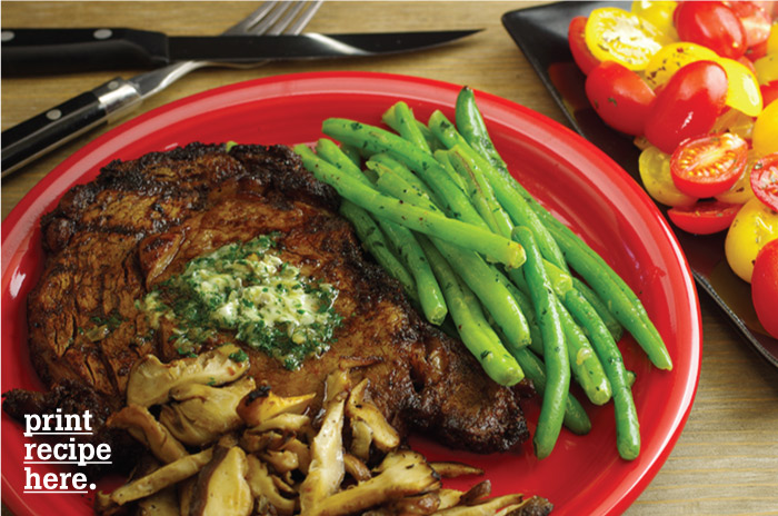 Chili-Rubbed Rib-Eye Steaks with Cilantro Butter