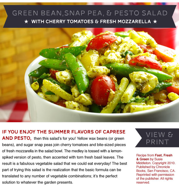 RECIPE: Green Bean, Snap Pea, and Pesto Salad with Cherry Tomatoes and Fresh Mozzarella