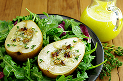 Plank-Roasted Pear Salad with Blue Cheese and Walnuts