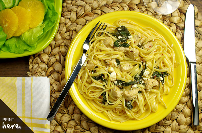 Linguine with Chicken, Spinach, and Feta Cheese