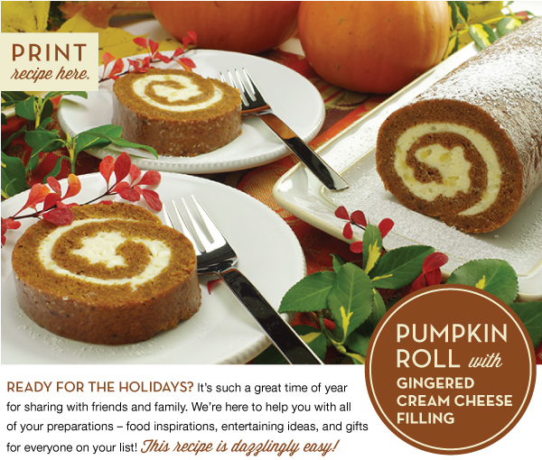 Pumpkin Roll with Gingered Cream Cheese Filling