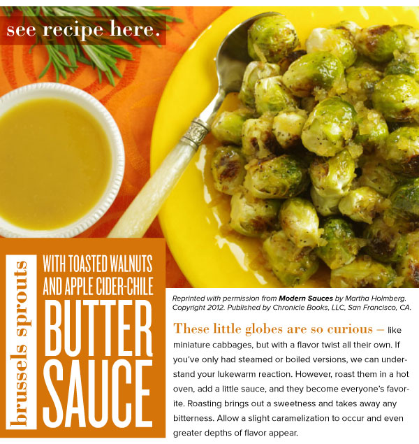 RECIPE: Brussel Sprouts with Toasted Walnuts and Apple Cider-Chile Butter Sage