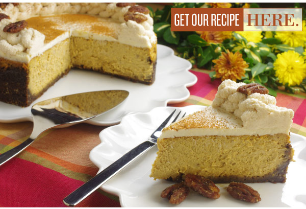 RECIPE: Pumpkin Cheesecake with Gingersnap Crust and Pecan Praline Topping