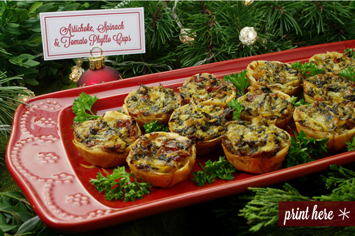 Artichoke, Spinach, and Tomato Phyllo Cups