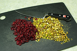 Chopping Cranberries and Pistachios