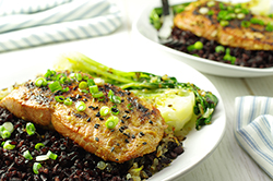 Gingered Salmon over Black Rice with Bok Choy
