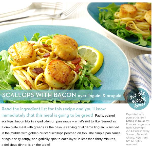 RECIPE: Scallops with Bacon over Linguini and Arugula