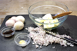 Prepping Shallot Butter Ingredients