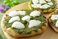 Mozzarella and Chive-Basil Pesto Pizza 