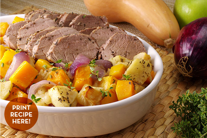 Pork Tenderloin with Squash, Apples & Onion