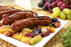 Roasted Sausage & Red Grapes with Polenta & Gorgonzola