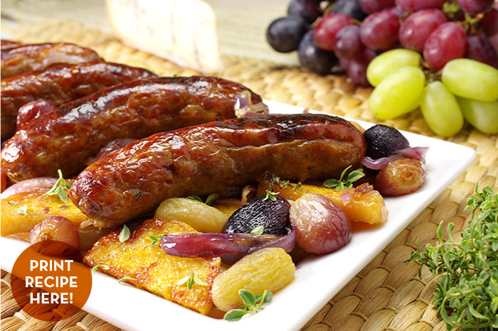 Roasted Sausage & Red Grapes with Polenta & Gorgonzola