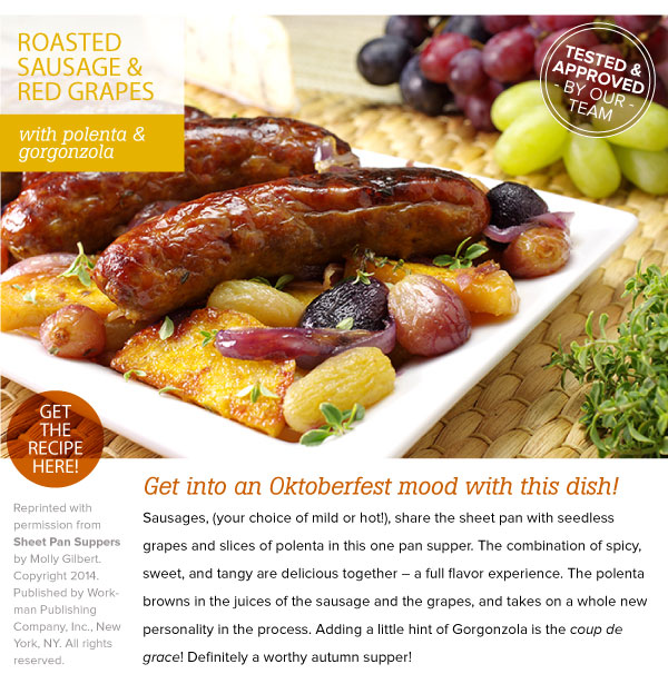 RECIPE: Roasted Sausage and Red Grapes with Polenta and Gorgonzola