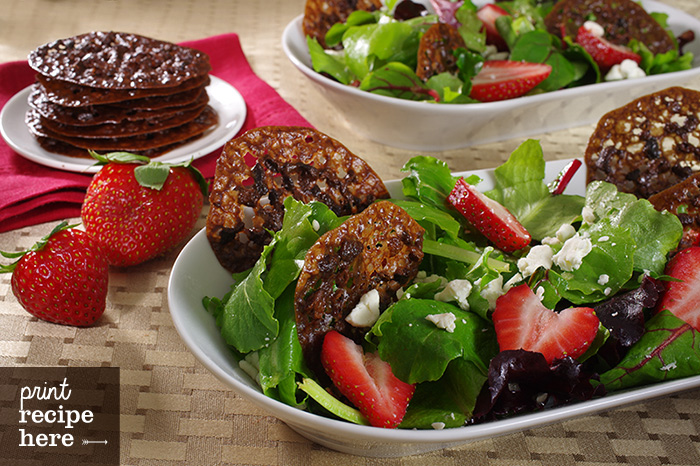 Strawberry Salad with Lacy Nib Cookies