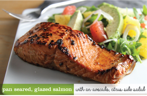 Pan Seared, Glazed Salmon with An Avocado, Citrus Salad