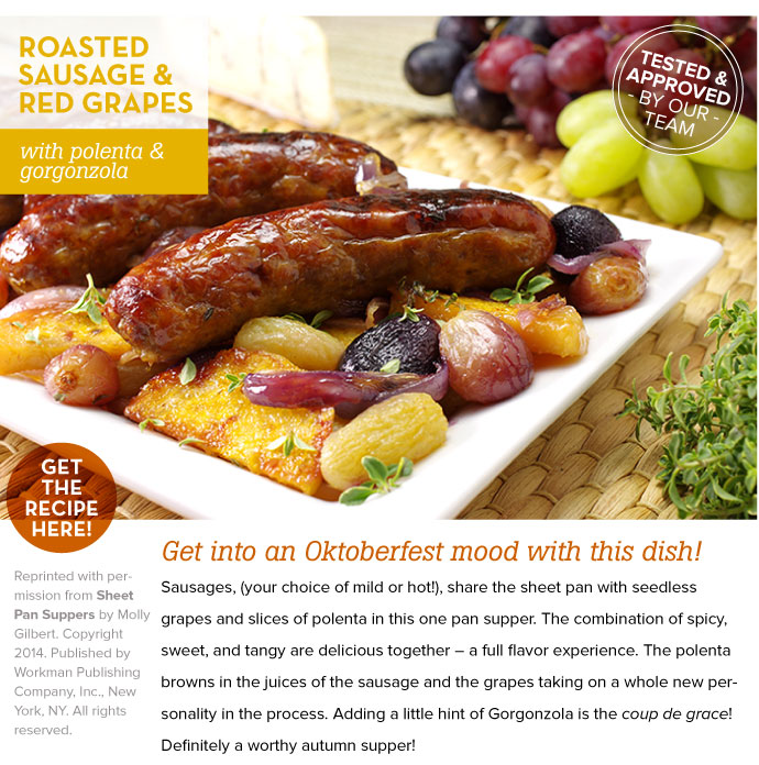RECIPE: Roasted Sausage and Red Grapes with Polenta and Gorgonzola