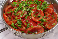 Sauteeing Tomatoes and Basil