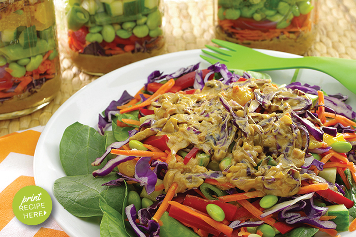 Asian-inspired Salad-in-a-Jar with Spicy Peanut Dressing