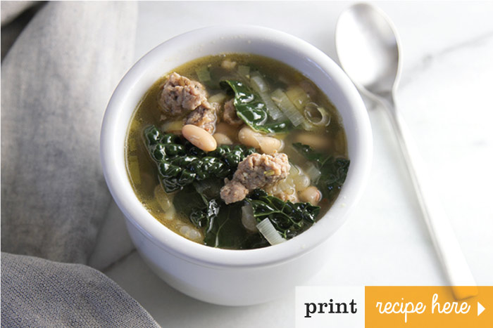 Spicy Italian Sausage, White Bean & Kale Soup