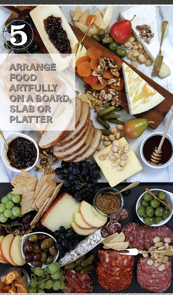 Arrange on a board, slab or platter