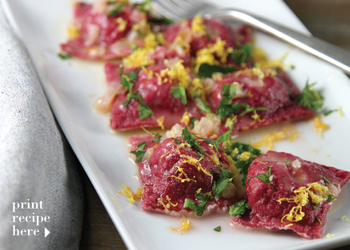 Beet Ravioli with Goat Cheese Filling and a Lemon-Butter Sauce
