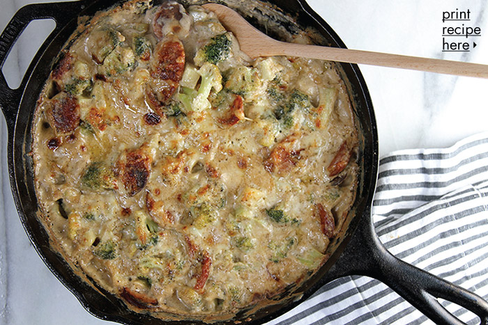 Broccoli, Andouille and Gruyère Bake