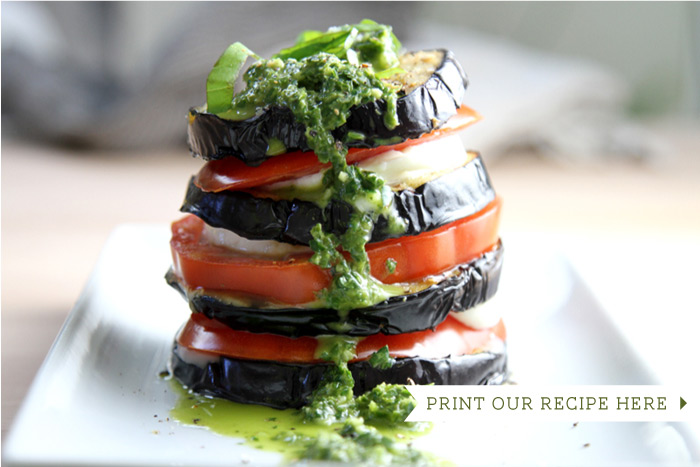 Grilled Eggplant Caprese Stacks with Fresh Herb Pesto