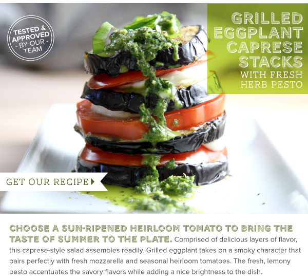 RECIPE: Grilled Eggplant Caprese Stacks with Fresh Herb Pesto