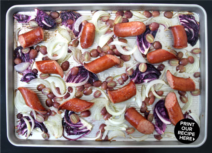 Kielbasa with Red Cabbage, Onions & Grapes