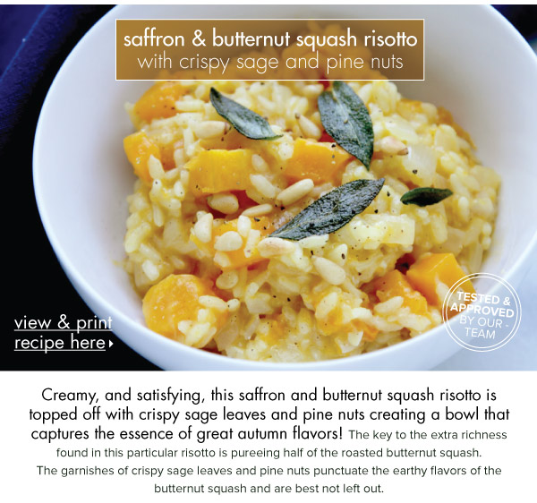 RECIPE: Saffron and Butternut Squash Risotto with Crispy Sage and Pine Nuts