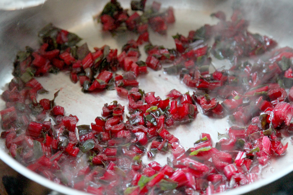 Saute stems with garlic