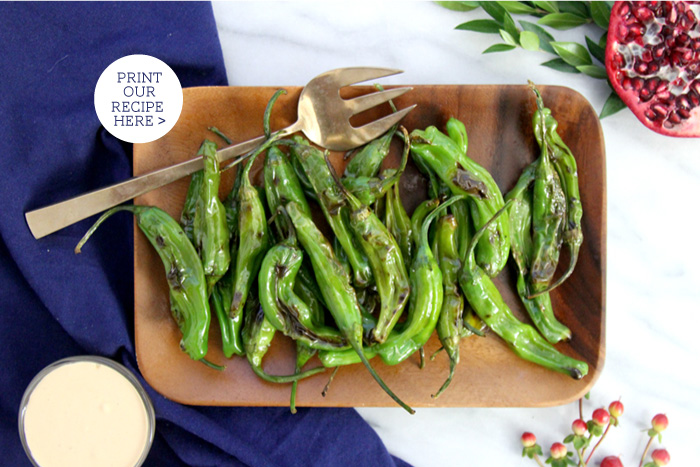 Blistered Shishito Peppers with Sriracha Mayo