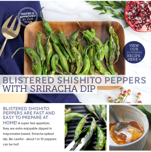 Blistered Shishito Peppers with Sriracha Dip