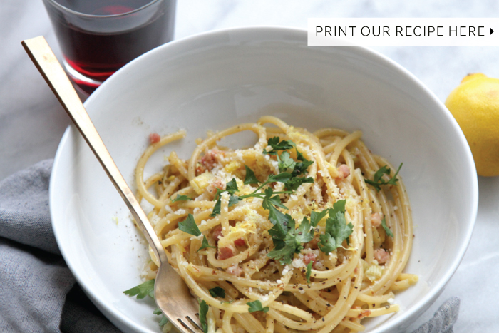 Bucatini alla Carbonara with Lemon, Leeks & Pancetta 