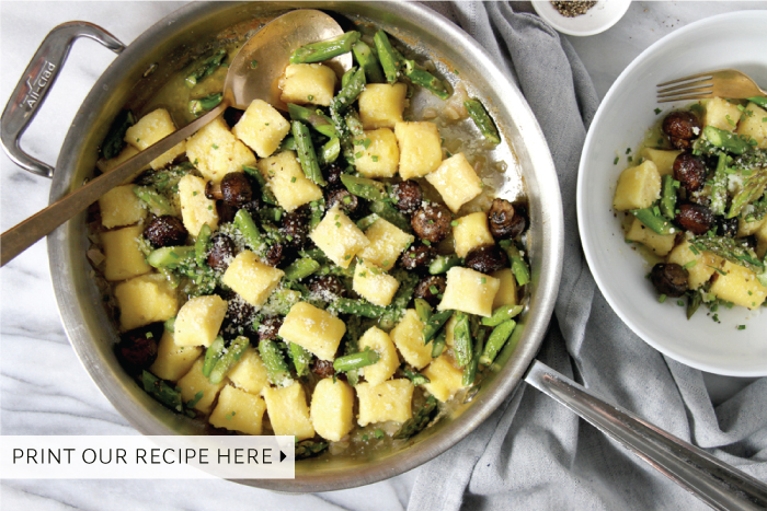 Ricotta Gnudi with Asparagus & Mushrooms