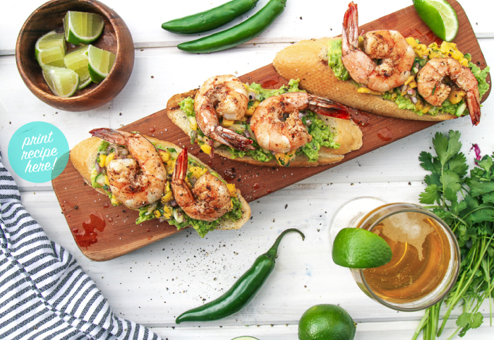 Salt Block Grilled Shrimp and Avocado Crostini